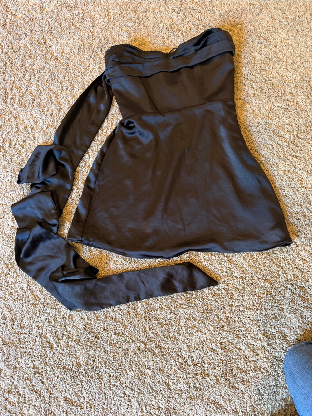 Black Satin Strapless Corset Top with Lace-Up Back